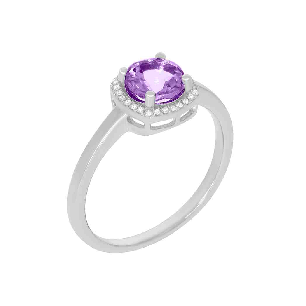Round Amethyst with a Halo Engagement Ring  PD31345ALR AMETHYST